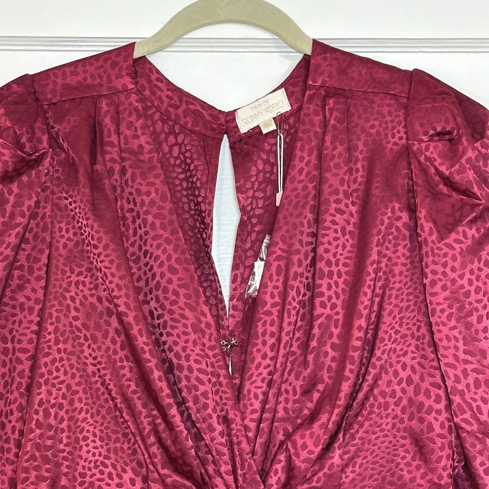 Ronny Kobo Astrid Large Dress Wine Animal Jacquard Ruched Puff Sleeve Midi Dress - Picture 6 of 12